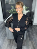 Flower sleeve top-Black