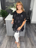 Sofia sequin and lace top-Black