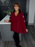 Wine double heart V neck sweater