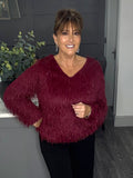 V neck sparkle fringe sweater-Merlot