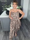 Wrap balloon leg jumpsuit-leopard print