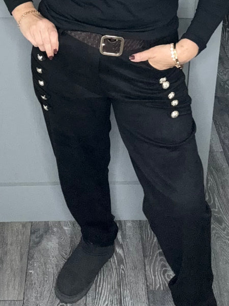 Black suede feel trouser with belt