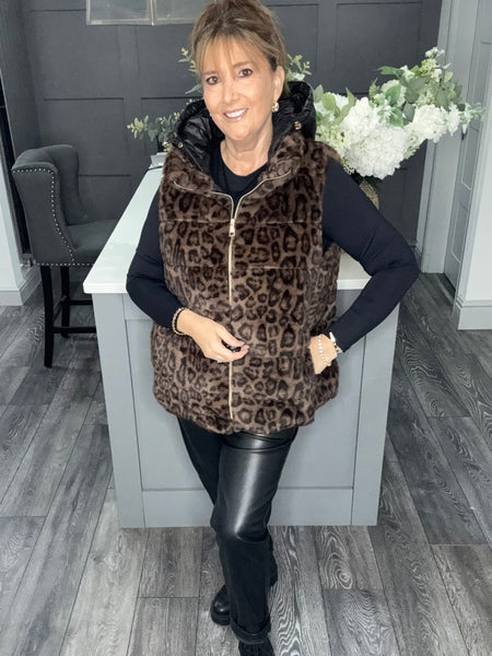 Fly faux fur hooded gilet-Leopard