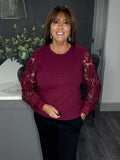 Liberty floral lace sleeve sweater-Merlot