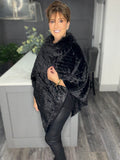 Luxe faux fur chevron poncho-Black