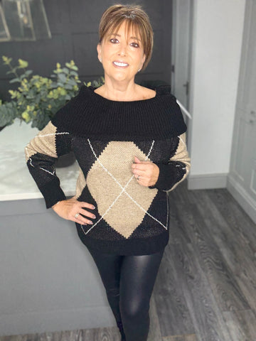 Argyle Bardot jumper-Black