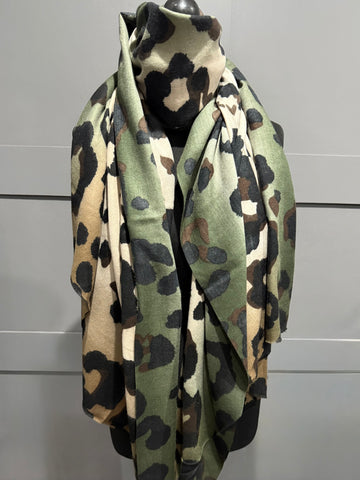 Ombre leopard soft scarf-Green/Camel/Black