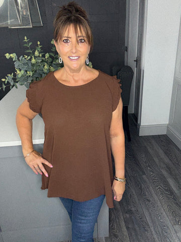 Lydia pleated sleeve top-Chocolate