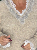 Beige marl and lace longline jumper