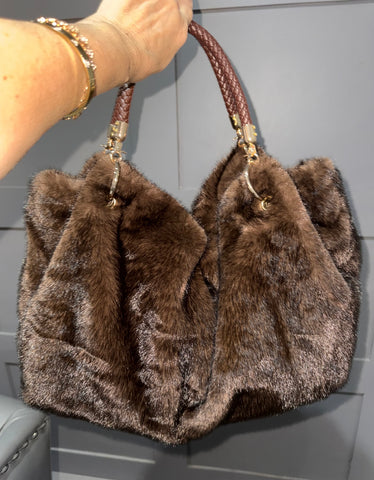 Remi faux fur hobo bag-Chocolate