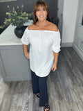 Rachel ruched sleeve Bardot top-White
