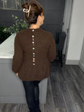 Dara alpaca mix peplum button back top-Chocolate