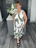 Abstract print Midi dress-Khaki
