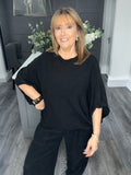 Balloon sleeve slouch knitted top-black