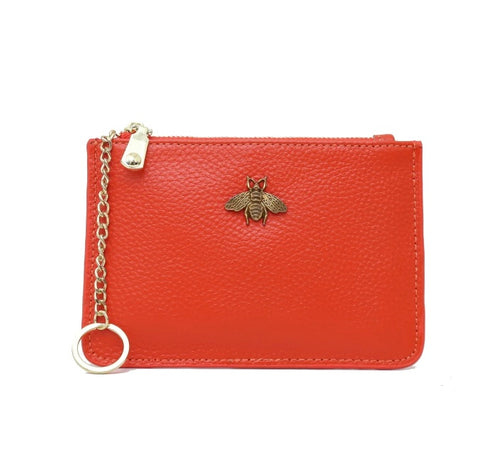 Italian leather card & coin holder-Orange