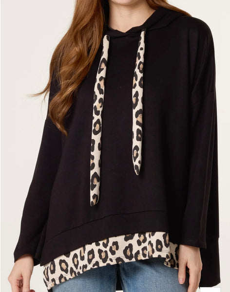 Black leopard trim hoody