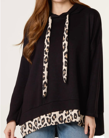 Black leopard trim hoody