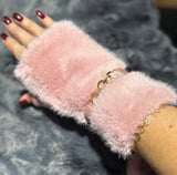 Stunning lux Pink faux fur fingerless gloves