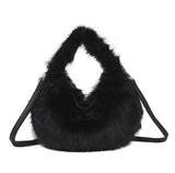 Black fluffy faux fur shoulder/crossbody bag