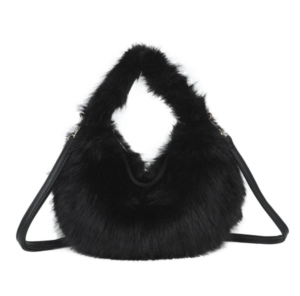 Black fluffy faux fur shoulder/crossbody bag