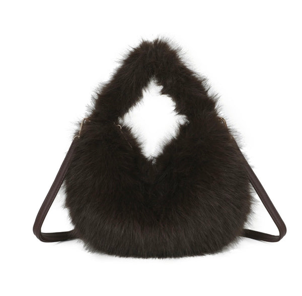 Chocolate fluffy faux fur shoulder/crossbody bag