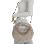 Mocha fluffy faux fur shoulder/crossbody bag