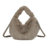 Mocha fluffy faux fur shoulder/crossbody bag