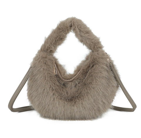 Mocha fluffy faux fur shoulder/crossbody bag