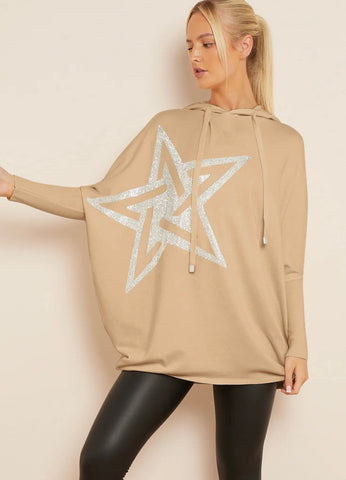Tamsin star embellished hoodie in Camel