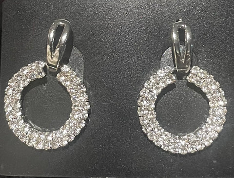 Silver finish diamanté drop circle earrings
