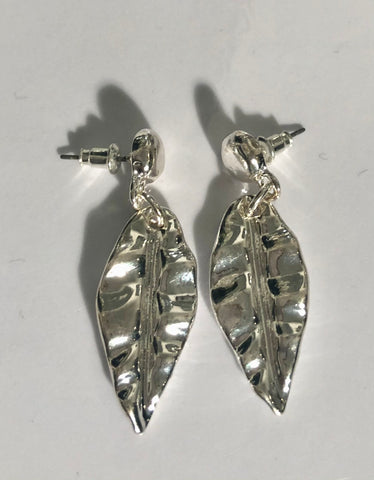 Silver finish leaf earrings for  pierced ears