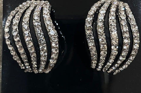Silver tone diamanté wave design pierced earrings