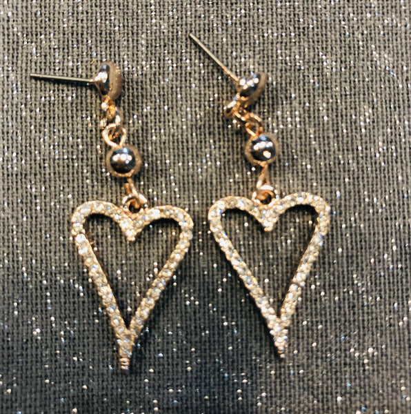 Rose gold finish diamanté drop heart earrings