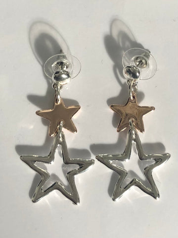 Two tone drop star earrings