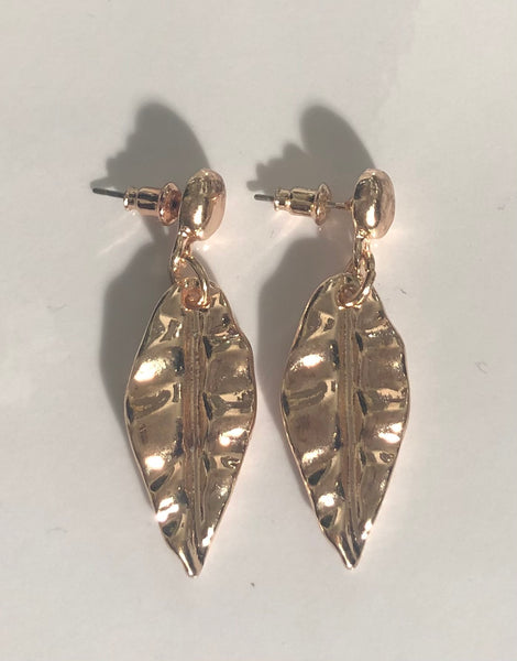 Rose gold finish leaf earrings for pierced ears