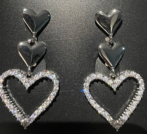 Silver finish multi heart drop earrings