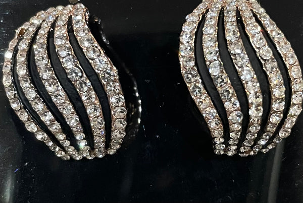 Rose gold diamanté wave design pierced earrings