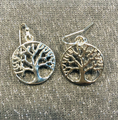 Silver finish tree of life Shepard’s  hook earrings