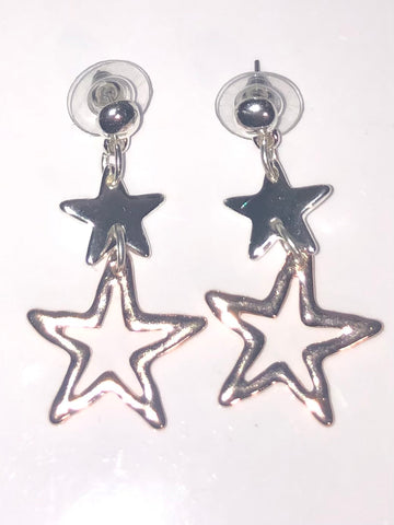 Two tone drop star earrings