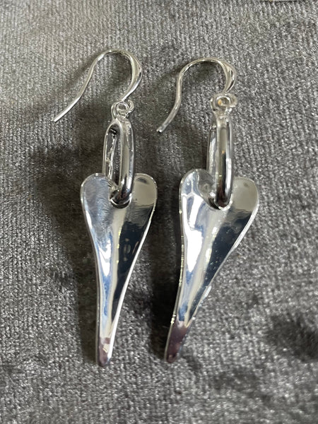 Silver finish abstract heart drop earrings