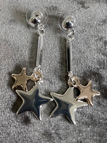 Silver and rose gold finish double star bar earrings