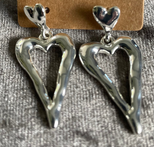 Silver  tone finish open heart earrings